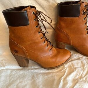 Timberland Women’s Leather Heeled Boots — Size 9.5, Approx. 3″ Heel